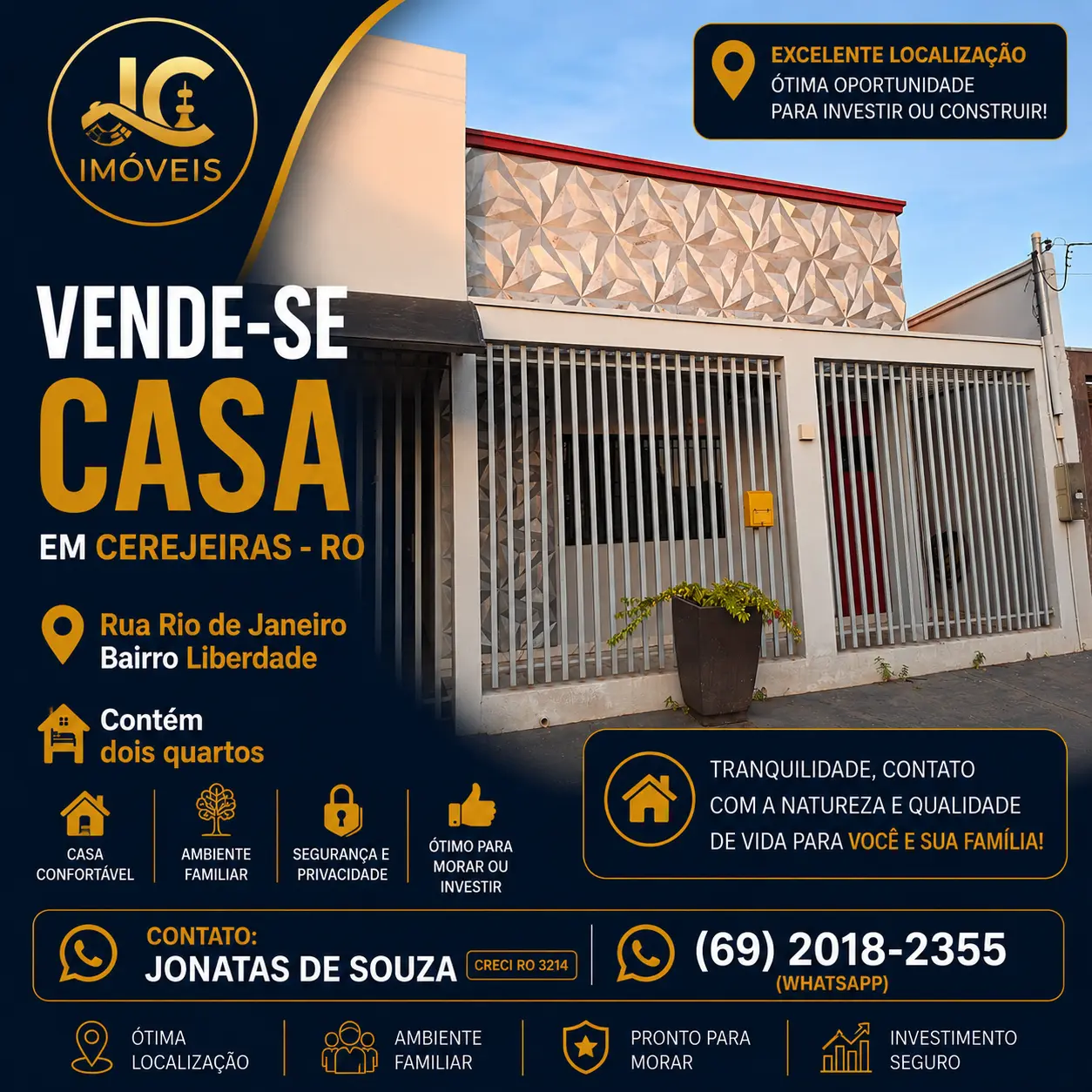 VENDE-SE CASA EM CEREJEIRAS - RO